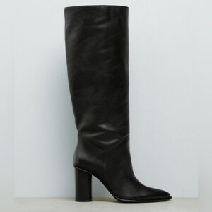 ZARA Black Knee-High Genuine Leather Boots